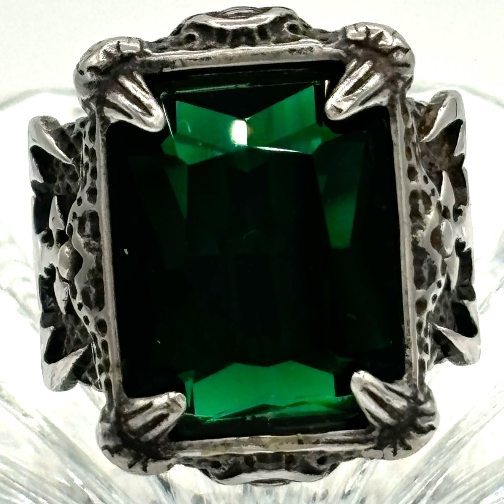 Large Emerald Medieval Look Crystal Ring